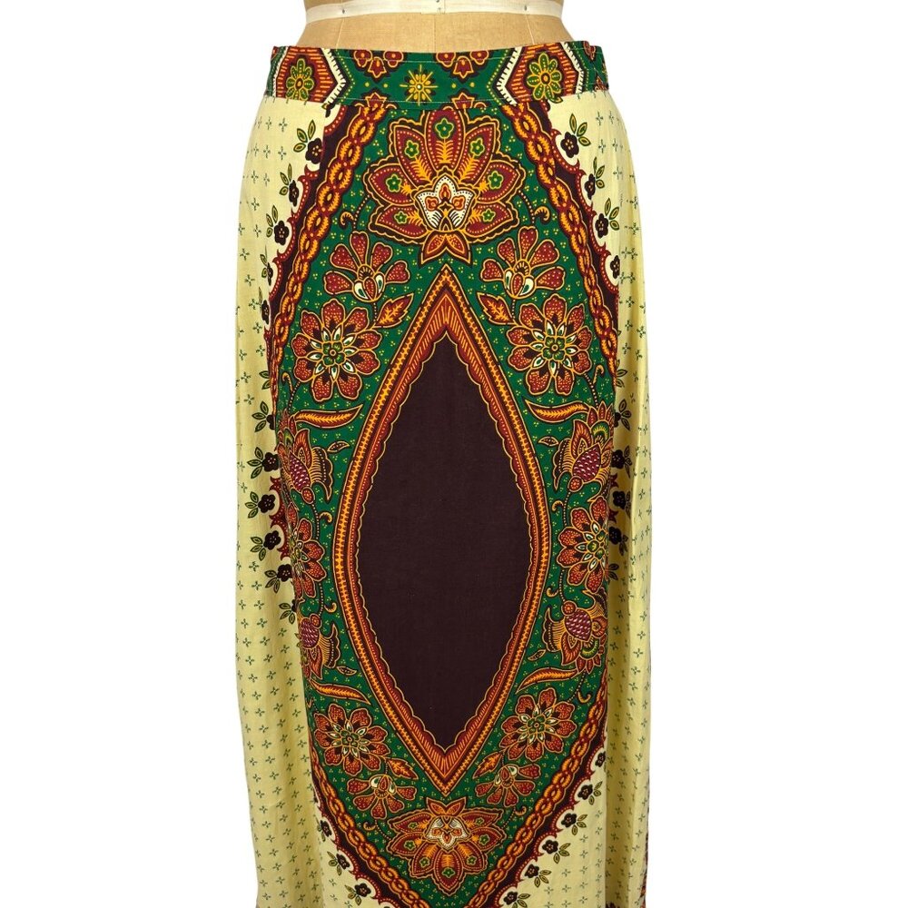 Vintage 70s Ethnic Skirt Womens M Medallion Cotton Print Maxi Hippie Boho Flamen - Picture 3 of 10